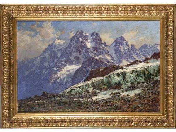 :le Mont Pelvoux Le Glacier Blanc Pres Du Refugecuchet Oil Painting by Charles Alexandre Bertier