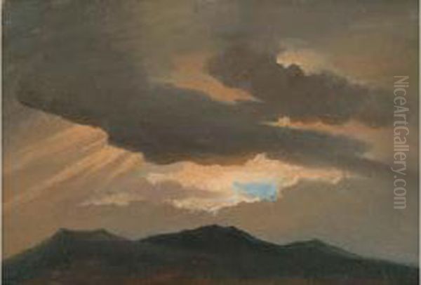 Soleil Couchant Derriere Les Nuages Oil Painting by Edouard Francois Bertin