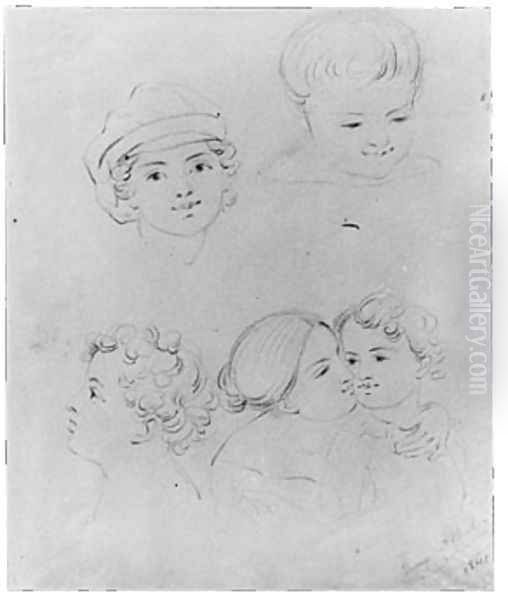 Sketches of Heads (from McGuire Scrapbook) Oil Painting by George Augustus, Jr Baker