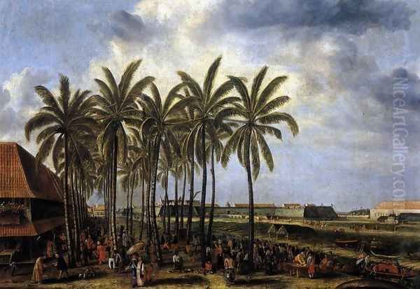 The Castle of Batavia, Seen from Kali Besar West 1656 Oil Painting by Andries Beeckman