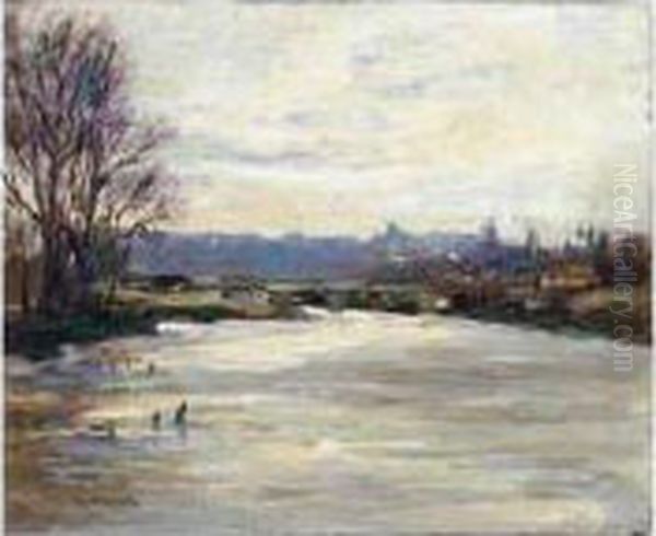 Rio Manzanares, Madrid (view Of The Manzanares River, Madrid) Oil Painting by Aureliano de Beruete y Moret