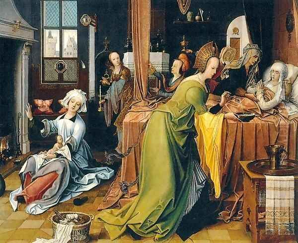 Birth of the Virgin Oil Painting by Jan de Beer