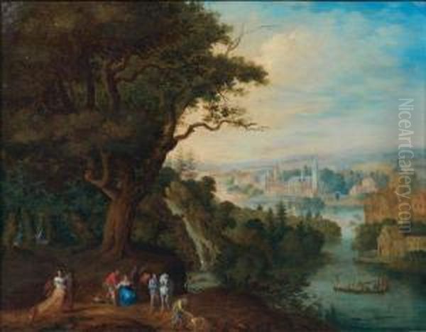 Paysage Fluvial Anime De Personnages Oil Painting by Balthasar Beschey