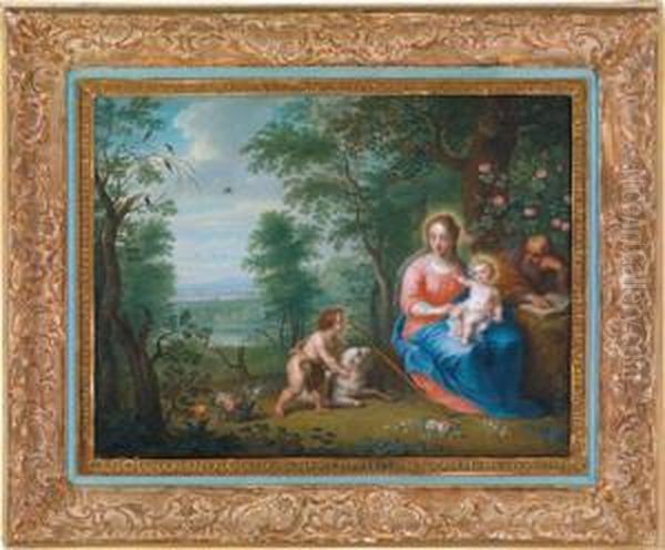 La Sacra Famiglia Con San Giovannino In Un Paesaggio Boschivo Oil Painting by Balthasar Beschey