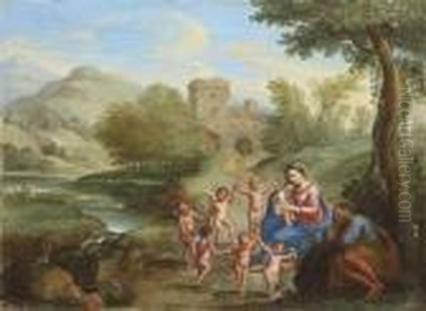 The Holy Family During The Rest On The Flight To Egypt Oil Painting by Balthasar Beschey