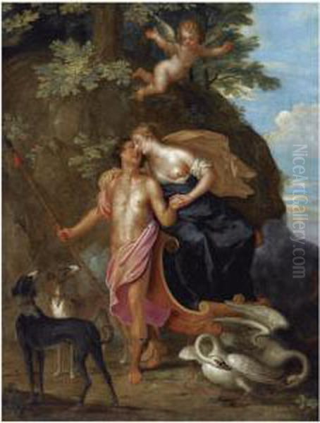 Venus And Adonis Oil Painting by Balthasar Beschey