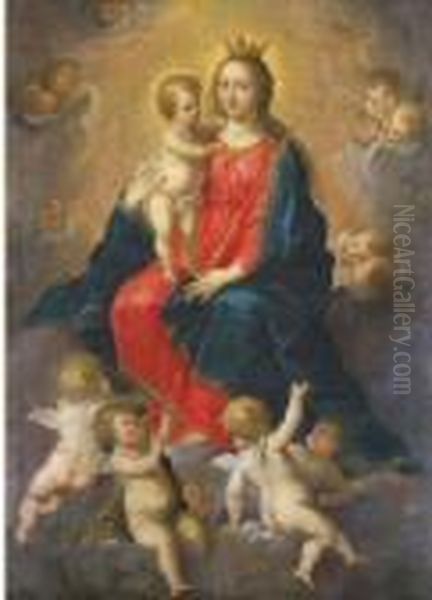 Tronende Madonna Met Engeltjes Oil Painting by Balthasar Beschey