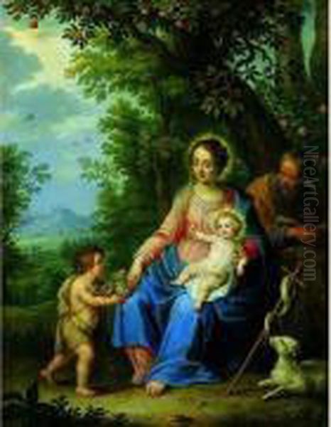 La Sainte Famille Servie Par Les Anges Oil Painting by Balthasar Beschey