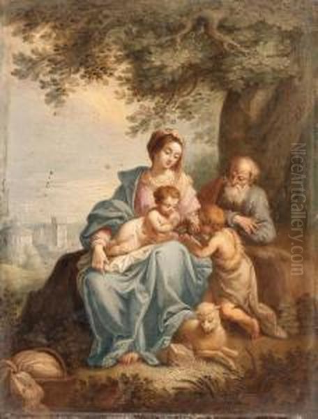 The Holy Family With Saint John The Baptist In A Landscape Oil Painting by Balthasar Beschey