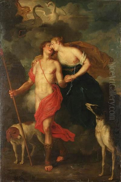 Venus And Adonis Oil Painting by Balthasar Beschey