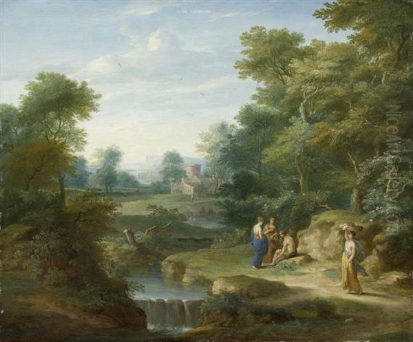 Arcadian Landscape With Figures Oil Painting by Karel Beschey