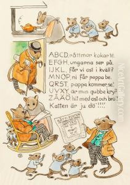 Abcd, Ratt-mor Kokar Te Oil Painting by Elsa Beskow