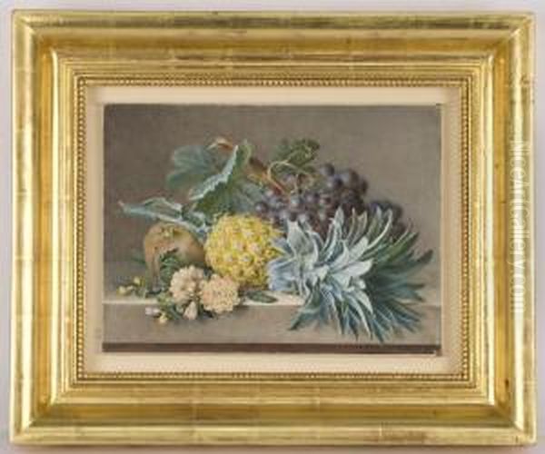 A Fruit And Flower Still Life Oil Painting by Pancrace Bessa