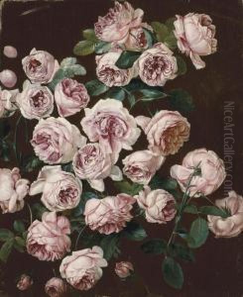 A Rosebush Oil Painting by Pancrace Bessa