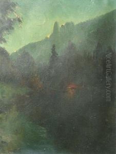 Encampment At Twilight, Thought To Beyosemite Oil Painting by Arthur William Best