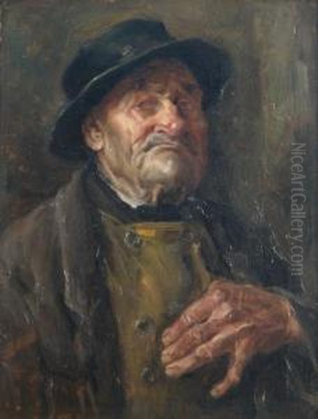 Portrait Of An Old Farmer Oil Painting by Hans Best