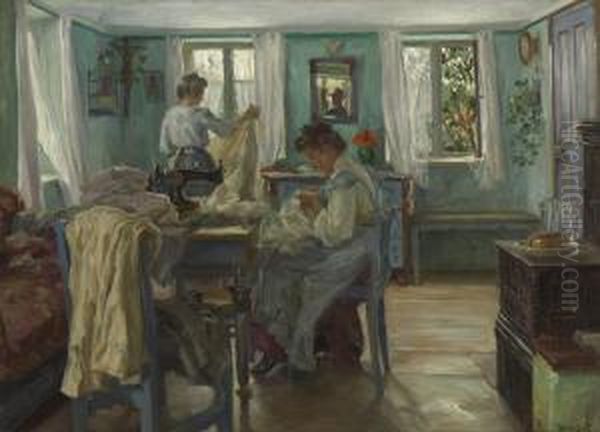 Naherinnen In Der Stube. Oil Painting by Hans Best