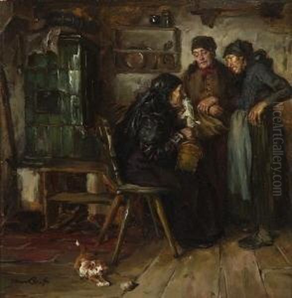 Drei Bauerinnen In Der
 Stube. Oil Painting by Hans Best