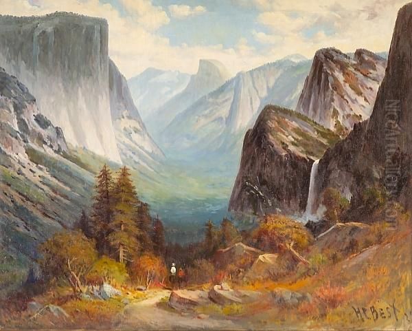 Riders Entering Yosemite Valley Oil Painting by Harry Cassie Best