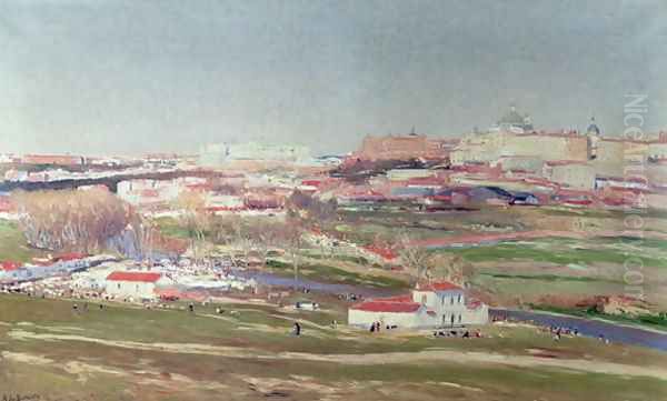 Pradera de San Isidro and Palacio Real beyond, Madrid Oil Painting by Aureliano de Beruete y Moret