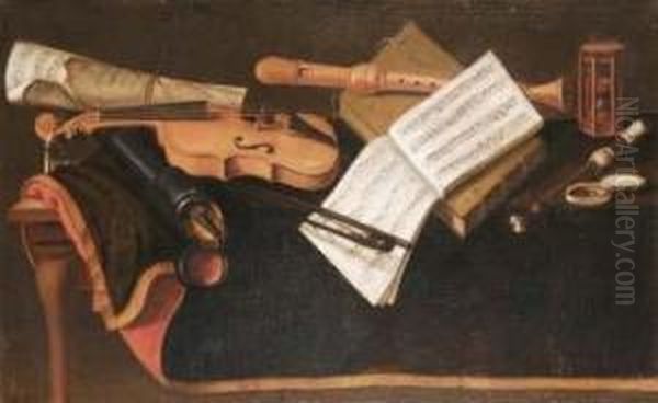 Natura Morta Con Strumenti Musicali Oil Painting by Bartolomeo Bettera