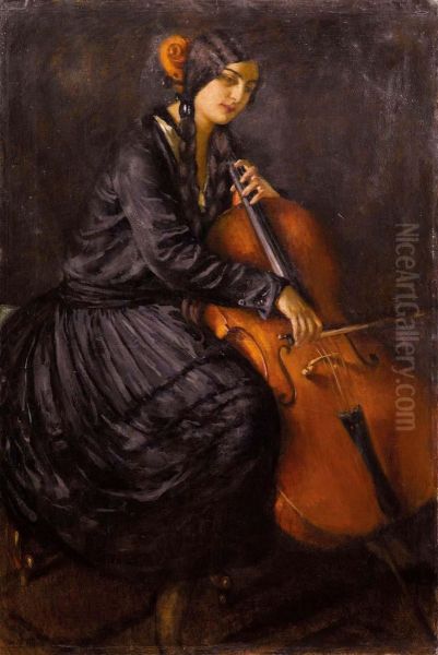 La Violoncellista Oil Painting by Mario Giuseppe Bettinelli