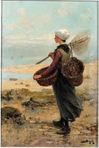 The Young Fisher Woman Oil Painting by Pierre-Marie Beyle