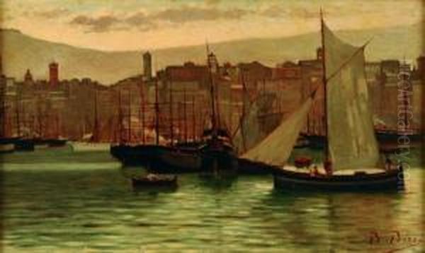 Marina Con Scorcio Di Citta Oil Painting by Bartolomeo Bezzi