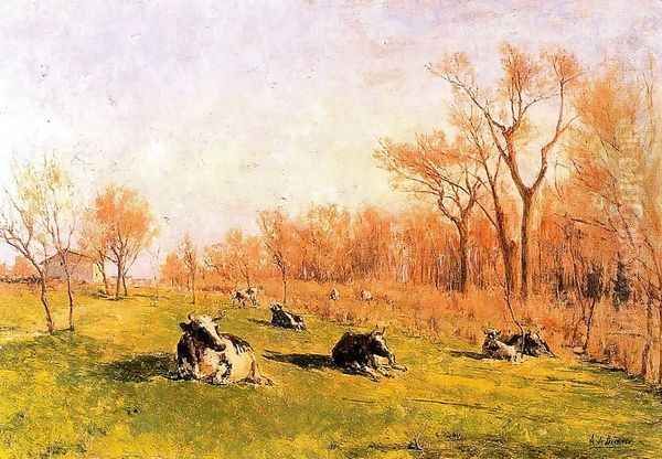 Vacas en las tapias del Pardo Oil Painting by Aureliano de Beruete y Moret