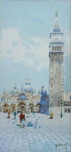 Stmark's Square Oil Painting by Pieretto Bortoluzzi Bianco