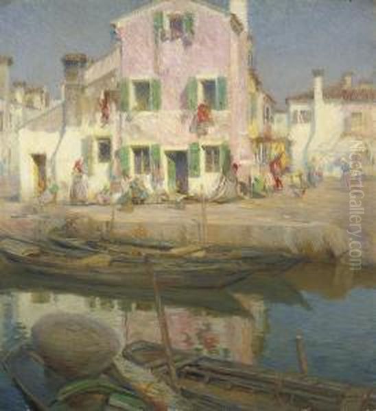 Burano, Venice Oil Painting by Pieretto Bortoluzzi Bianco