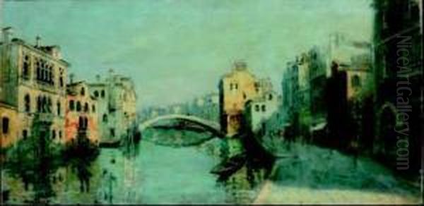 Scorcio Veneziano Oil Painting by Pieretto Bortoluzzi Bianco