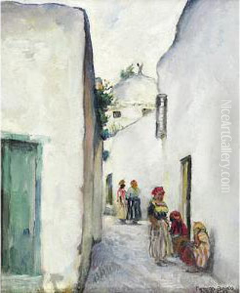 Vicolo A Tunisi Oil Painting by Pieretto Bortoluzzi Bianco