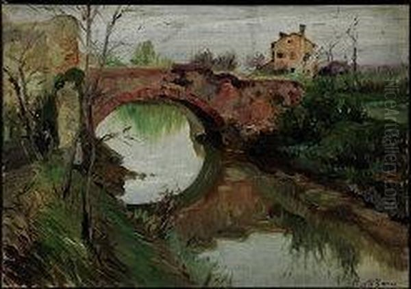 Ponte Sul Ruscello Oil Painting by Pieretto Bortoluzzi Bianco