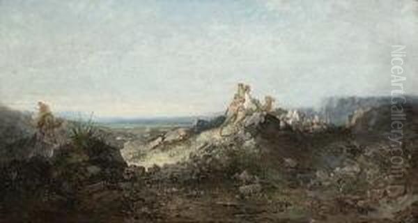 Karawane In Felsiger
 Landschaft. Oil Painting by Pieretto Bortoluzzi Bianco