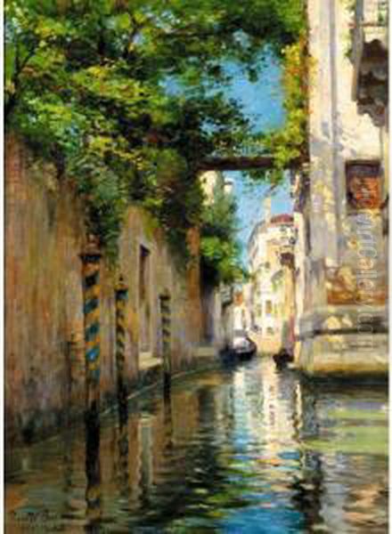 A Venetian Backwater Oil Painting by Pieretto Bortoluzzi Bianco