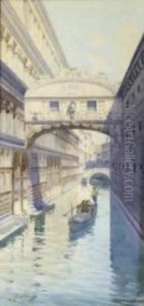 Canale A Venezia Oil Painting by Pieretto Bortoluzzi Bianco