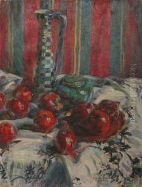 Natura Morta Con Frutta E Porcellane Oil Painting by Pieretto Bortoluzzi Bianco