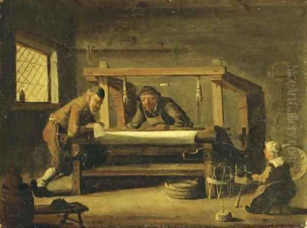 At the weaving workshop Oil Painting by Cornelis Beelt