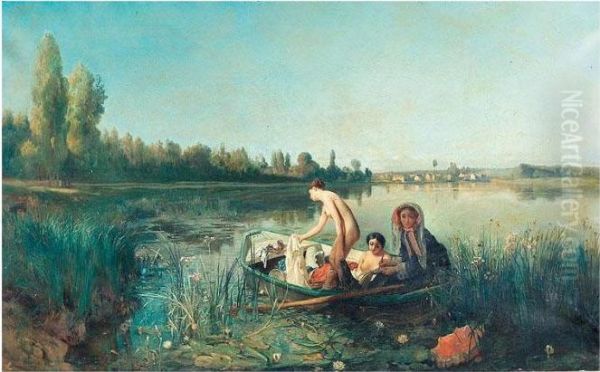 Le Bain Des Canotieres Oil Painting by Francois-Auguste Biard