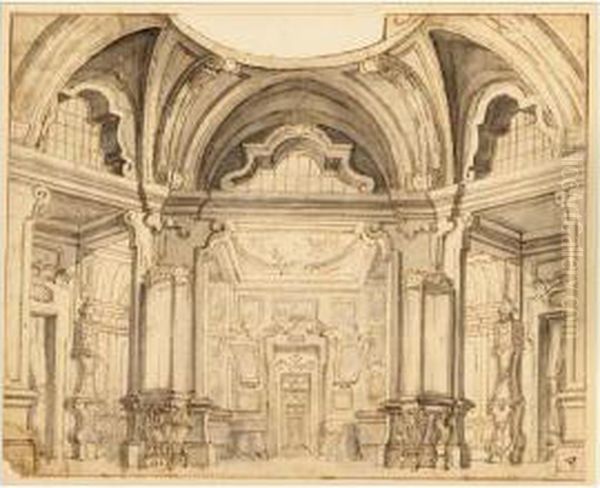 Set Design Of A Palace Interior Oil Painting by Ferdinando Galli Bibiena