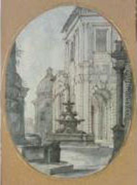 Monuments Et Fontaine Oil Painting by Ferdinando Galli Bibiena