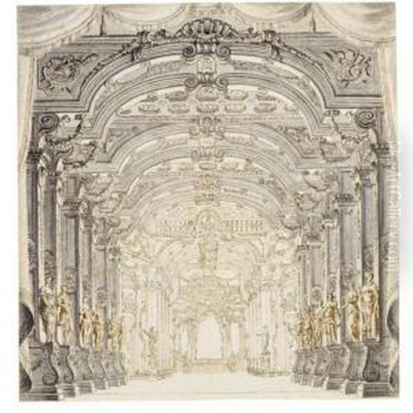 Two Elaborate Stage Designs Oil Painting by Giuseppe Galli Bibiena