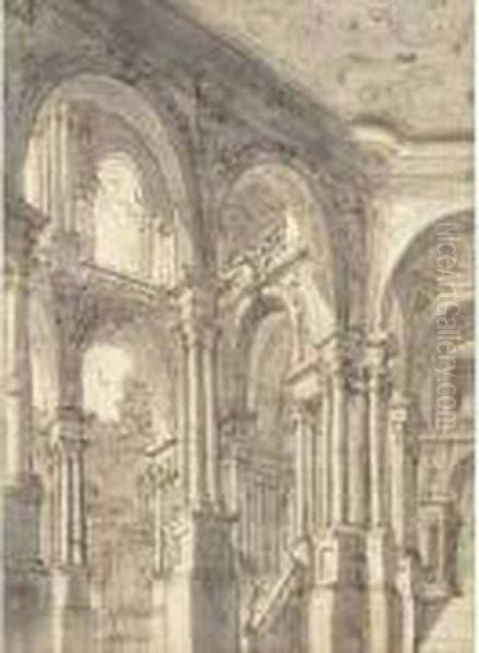 Attribue A - Fantaisie Architecturale Oil Painting by Giuseppe Galli Bibiena