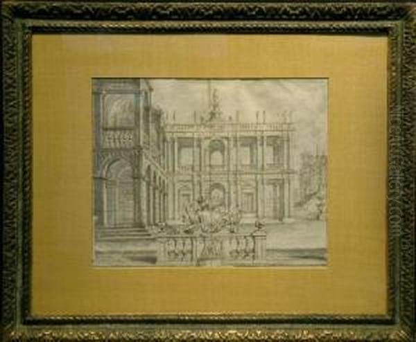 Architectural Fantasy Oil Painting by Giuseppe Galli Bibiena