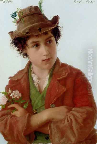 A Young Ciociara Oil Painting by Adriano Bonifazi