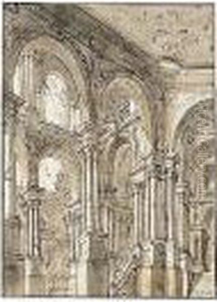 An Intricate Series Of Porticoes Oil Painting by Giuseppe Galli Bibiena