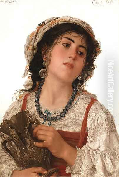 A young Italian peasant girl Oil Painting by Adriano Bonifazi