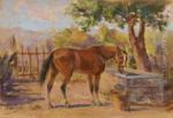 Cavalloall'abbeveraggio Oil Painting by Silvio Bicchi