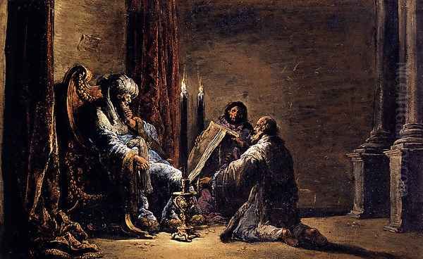 The Scribe Shaphan Reading The Book Of Law To King Josiah Oil Painting by Leonaert Bramer